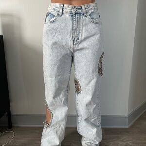 Women's Light Blue Jeans with Embellishments